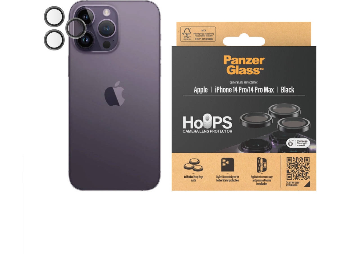 Protector de cámara PANZERGLASS Hoops para iPhone 14 Pro/14 Pro Max (Negro)