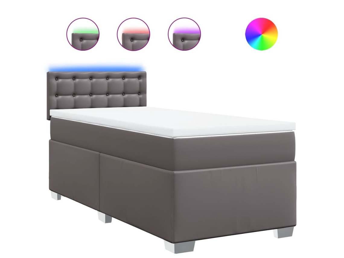 Cama Box Spring VIDAXL Gris Cuero artificial (80x200cm)