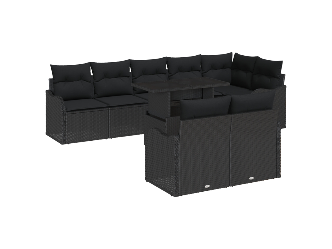 Conjunto 9 De Sofá De Jardín De Vidaxl Con Cojines  Negro Ratán