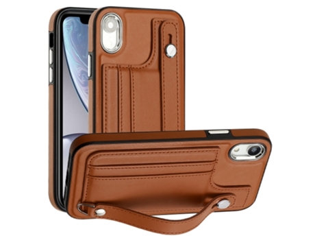 Funda Mobile Phone Cases Shockproof With Wrist para iPhone XR Piel Marrón