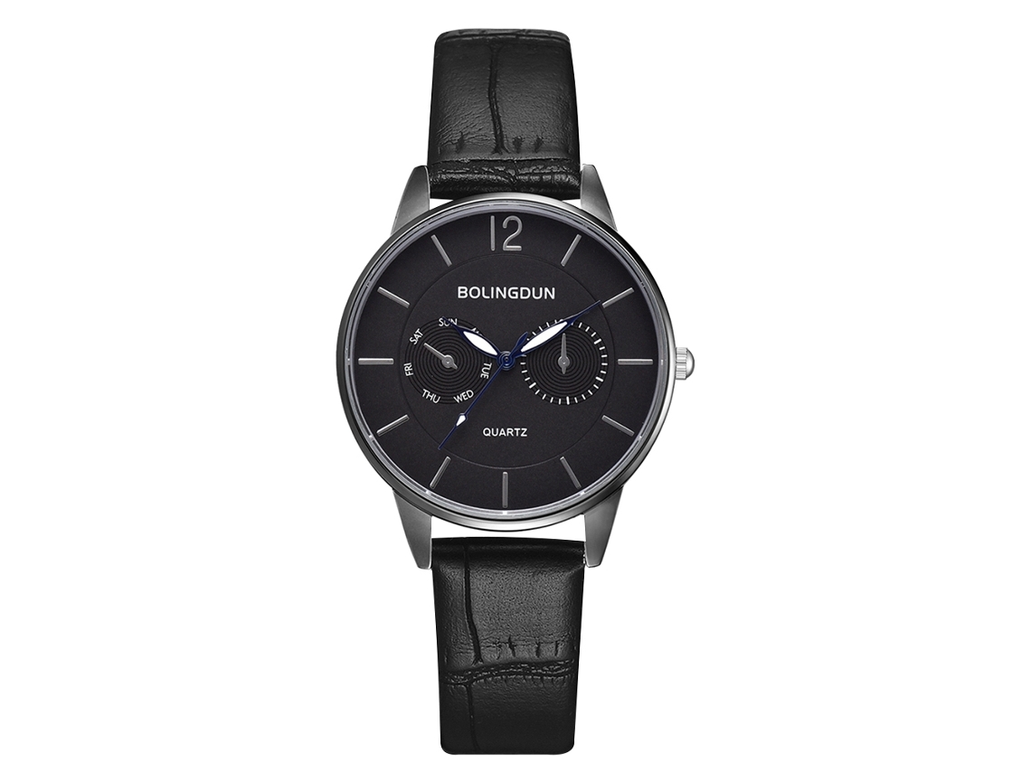 Reloj De Pulsera De Cuarzo Informal Para Mujer, De Piel Sintética, Con Esfera Redonda Negra.