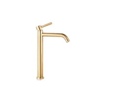 Grifo para lavabo, construcción metálica, diseño monomando, oro cepillado