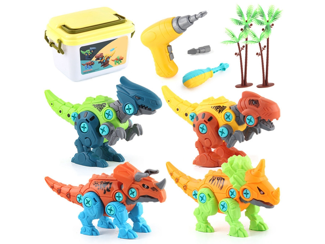 4 Pcs Brinquedos Dinossauro Montagem Diy Com Chave Elétrica E Caixa De Armazenamento Tipo 1