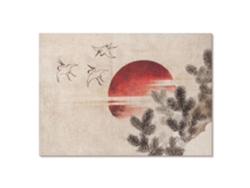 Póster En Lienzo - Pájaros Y Puesta De Sol, 42 X 29,7 Cm A3 - (beige, Pintura, Japonés, Paisajes)
