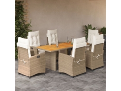 Juego de comedor de jardín de 7 piezas con cojines de mimbre beige de DKD Home Decor