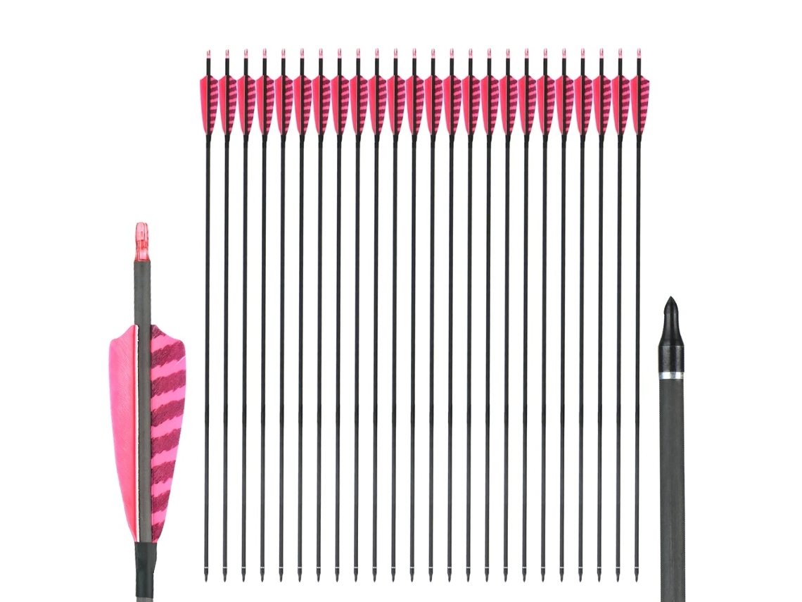 Flechas de carbono puro para tiro con arco, longitud 32, punta reemplazable, 24 unidades, color rosa, OEM