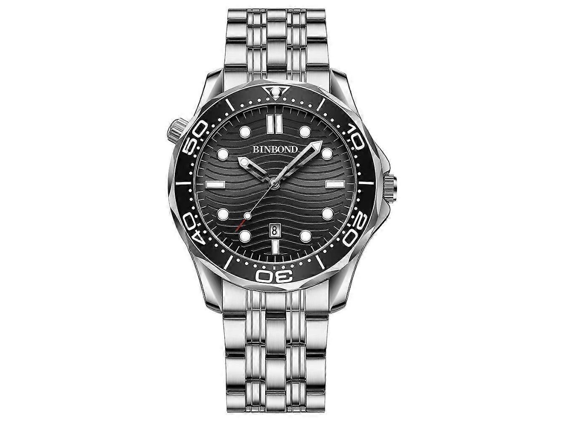 Reloj deportivo Binbond B2820 de cuarzo para hombre, luminoso, resistente al agua, acero blanco y negro, 30 m Hengrongshen