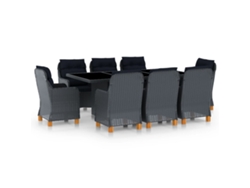 Juego de comedor de exterior de 9 piezas con cojines de mimbre gris oscuro DKD Home Decor