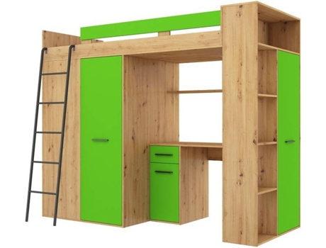 Litera con Escritorio BIM MUEBLES Verana L Roble y Verde (Medidas colchón: 90x200 cm)
