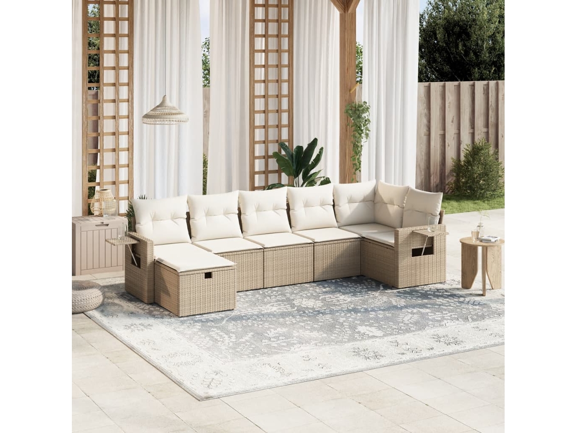 Conjunto de 7 sofás de jardín con cojines de mimbre beige de Dkd Home Decor