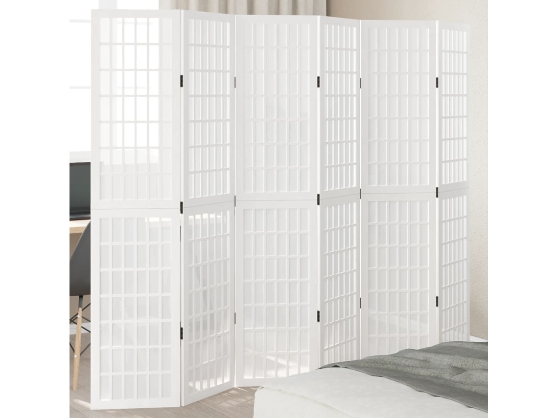 Biombo Separador | Separador De Ambientes De 6 Paneles Madera Maciza Paulownia Blanco