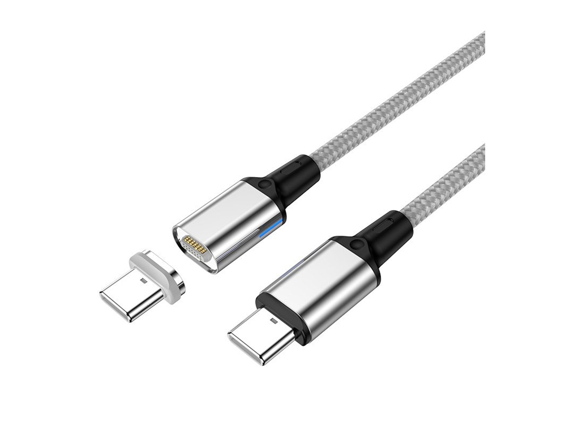 Cable 100w Pd 4.0 Cargador rápido Cable Usb-c Cables de carga de imán rápido, Cable de datos magnético, Compatible para Macbook Pro Huawei Matebook silver_1.8m trenzado 100W