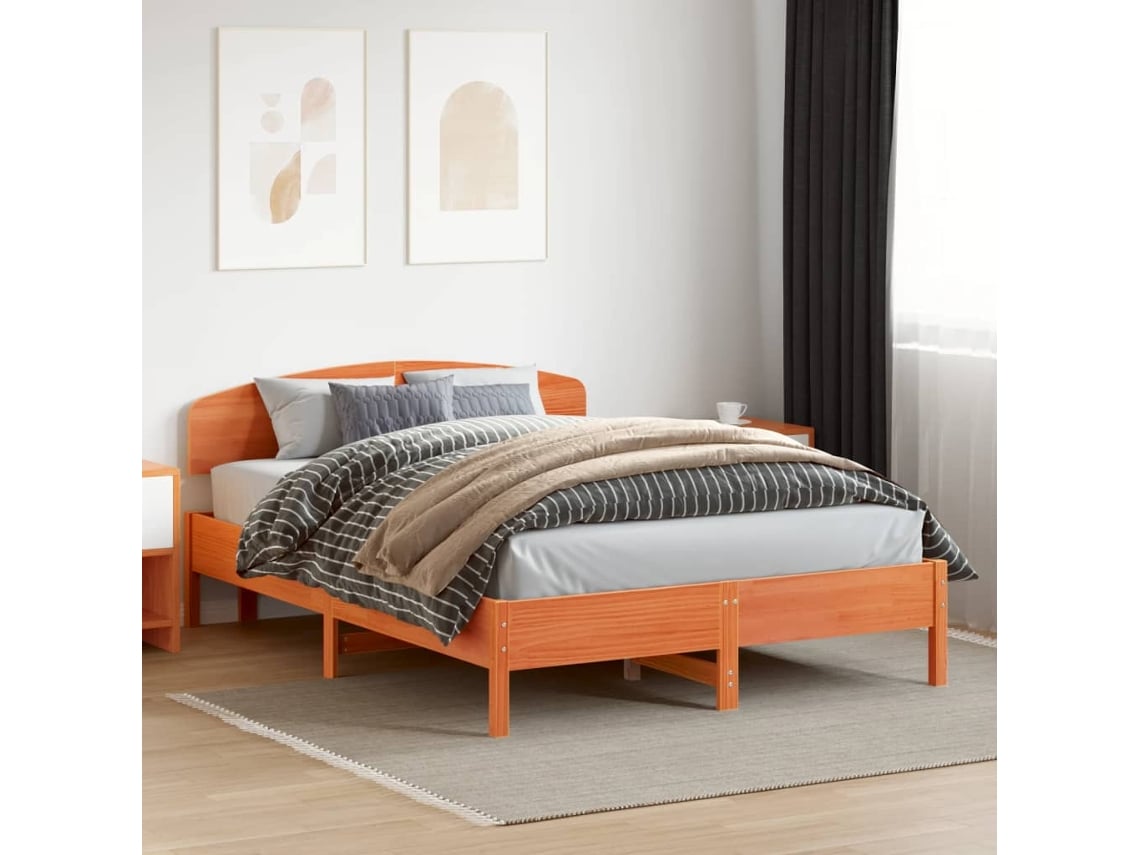 Cabecero De Cama Madera Maciza De Pino Marrón Cera 160 Cm