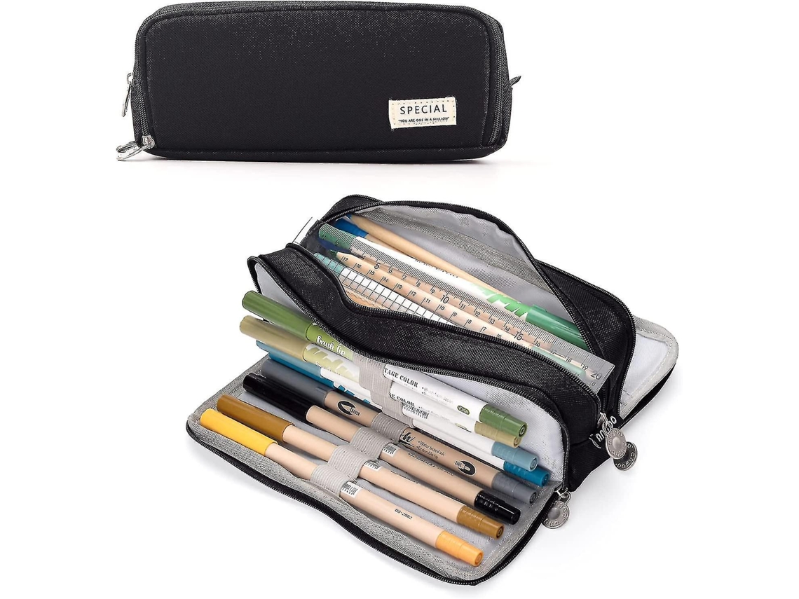 Estuche grande Acity para lápices para niñas y niños, estuche con 3 lápices de té y café Chennnls