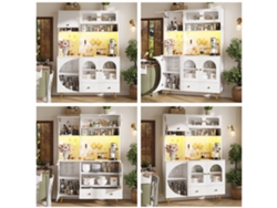 Aparador Alto Led - Con Usb, Enchufes, Estantes De Cristal Y Cajón - Blanco