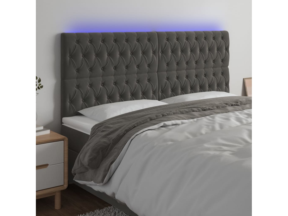 Cabecero Con Luces Led Terciopelo Gris Oscuro 180x7x118/128 Cm