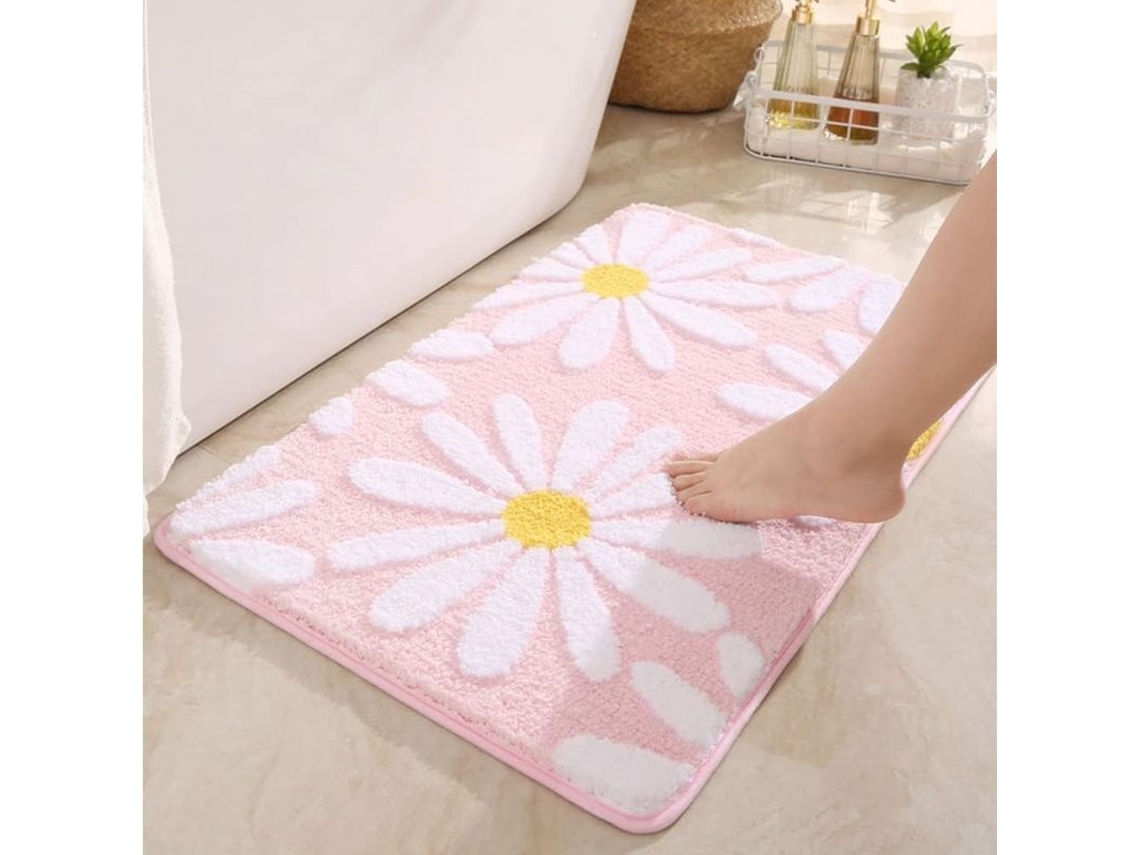 Alfombrilla De Baño Con Diseño De Margaritas, Alfombrilla Rosa De Pelo Sintético Con Estampado De Dibujos Animados Para El Baño, Nym Home