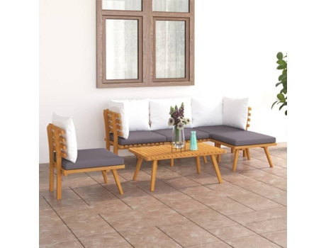 Conjunto 6 Muebles de jardín VIDAXL con cojines madera maciza de acacia