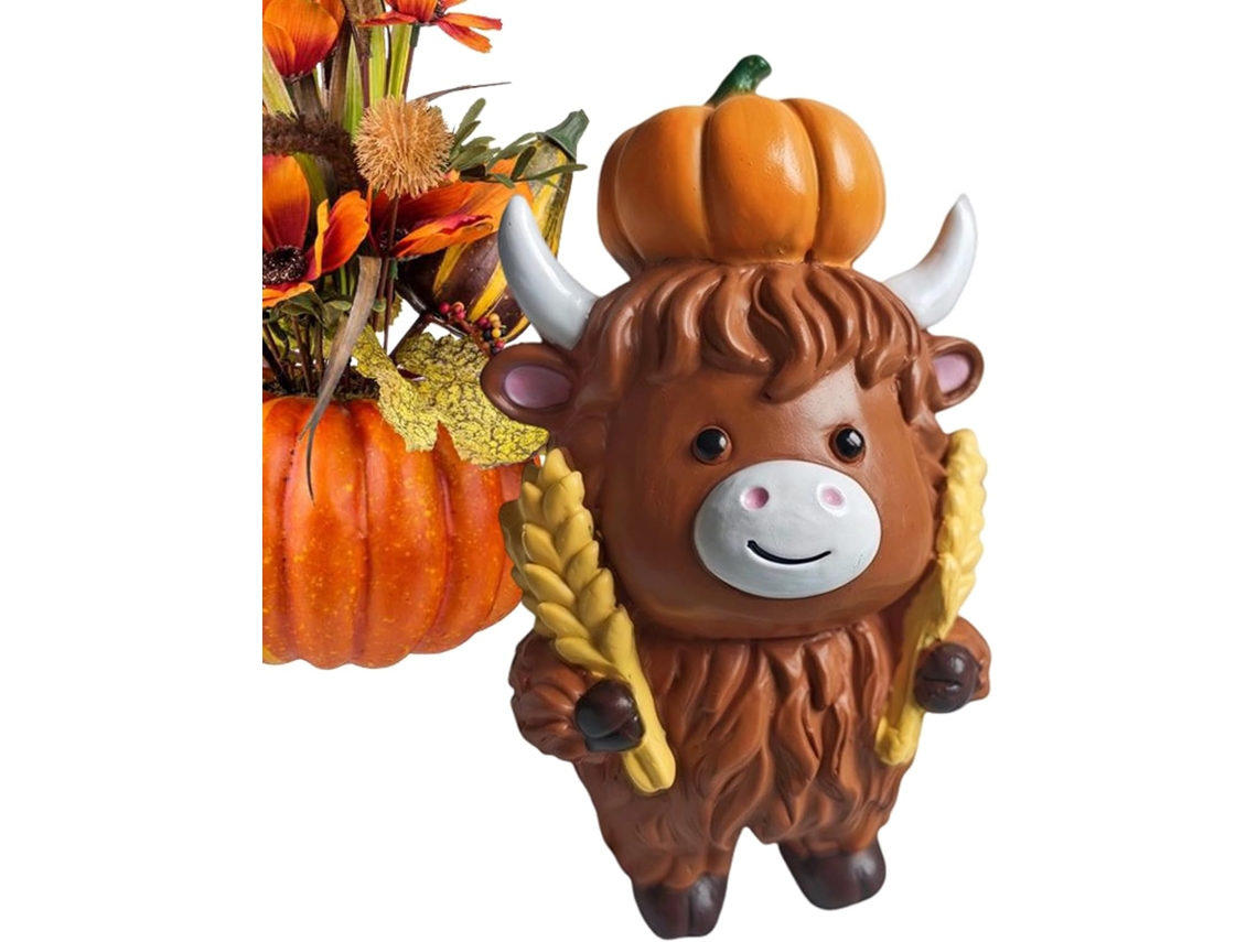 Figura De Resina De Vaca De Las Tierras Altas, Artículo De Decoración De Resina Para Otoño Y Acción De Gracias,