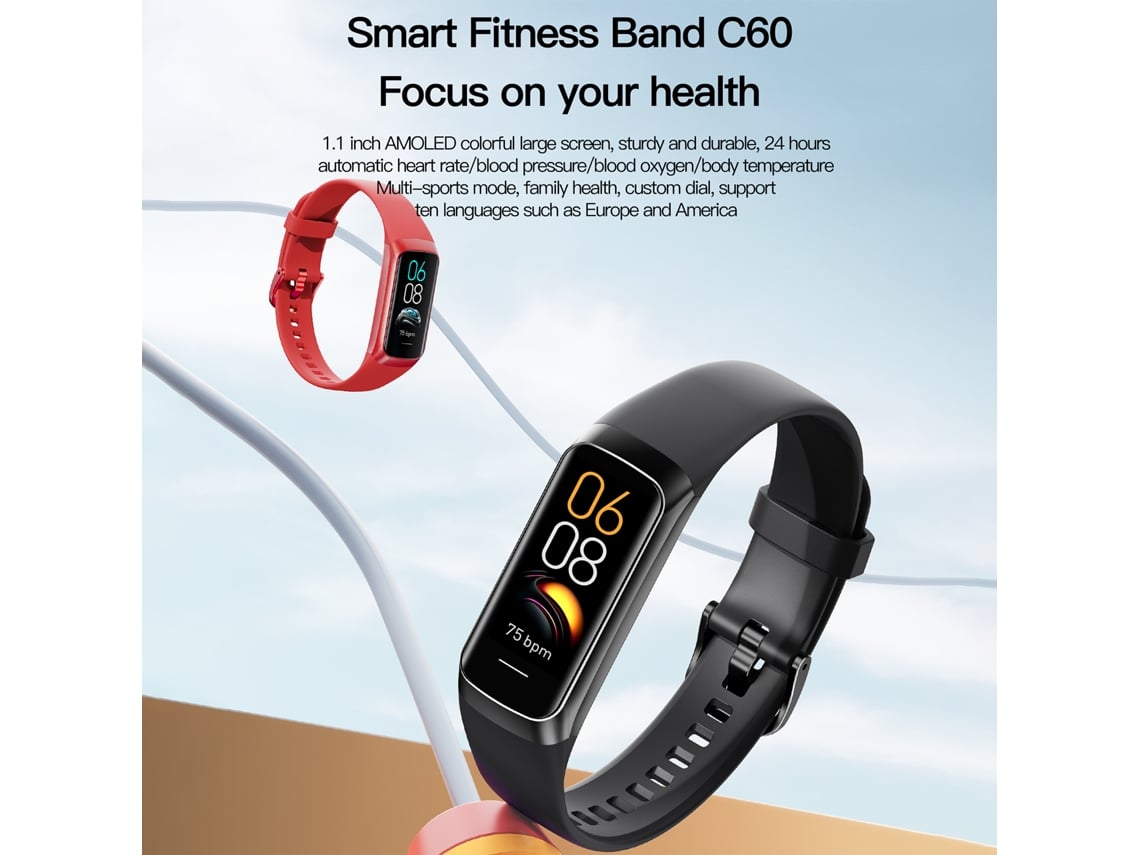 Pulsera Inteligente Deportiva Con Monitorización De Temperatura Corporal Y Frecuencia Cardíaca Reloj Pulsera C60