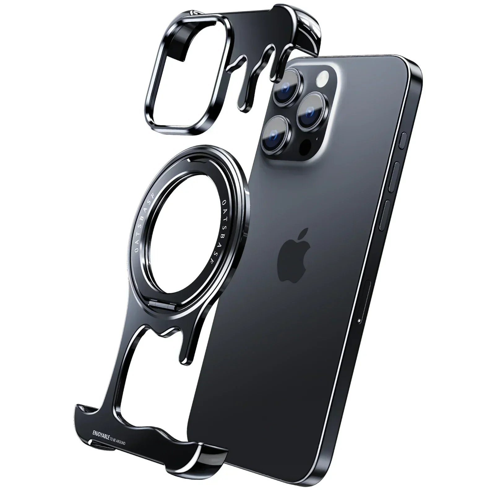 (iphone 13 Negro) Funda Sin Marco, Compatible Con Magsafe, Soporte De Anillo Giratorio De 360°