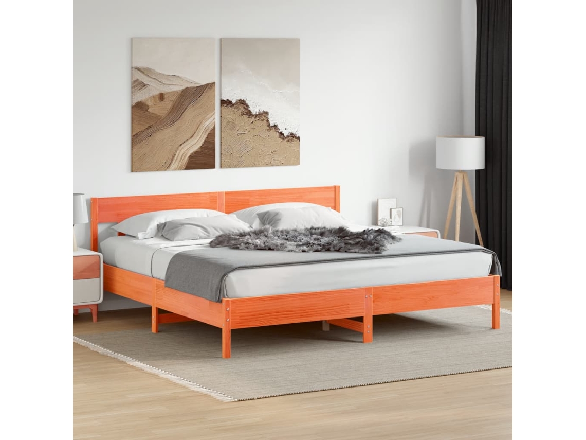 Cama Sin Colchón Madera Maciza De Pino Marrón Cera 180x200 Cm