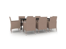 Maison Exclusive - Juego de comedor de jardín de 9 piezas con cojines de mimbre y base de cristal
