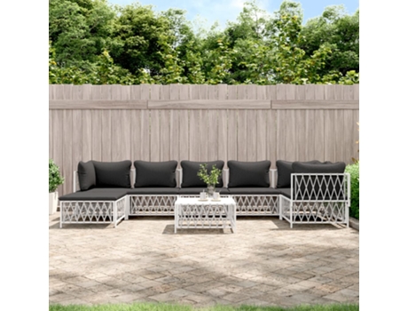 Conjunto 8 de muebles de jardín VIDAXL con cojines acero blanco
