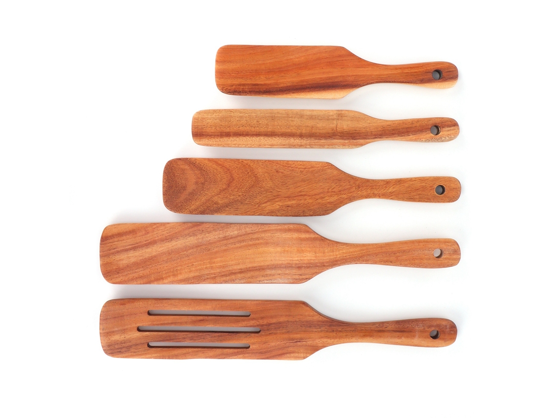 Juego de 5 espátulas de teca para cocina, espátula para carne, herramienta de cocina resistente al calor S/BRAND