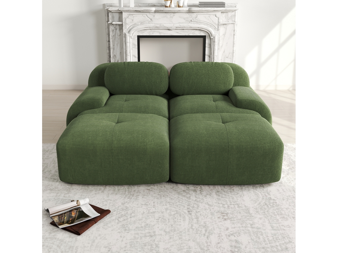 Sofá Modular 2 Plazas - Con Chaiselongue, Rutschfest, Ergonómico, Con Acolchado Elástico - Verde