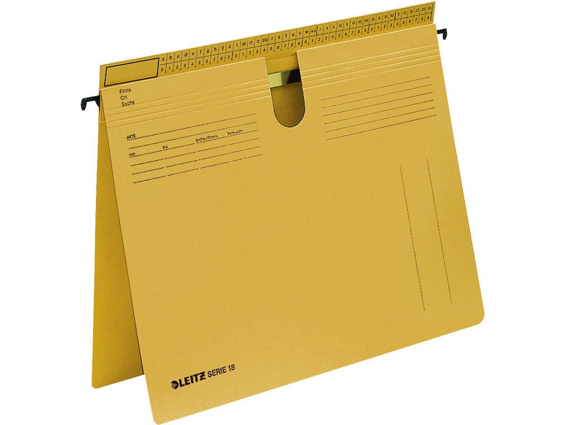 Archivadores colgantes Leitz Serie 18, cartón Manila 250 g/m², amarillos. Para el mercado D/L/A/Ch 50 piezas. Esselte Leitz (1814 00 15).