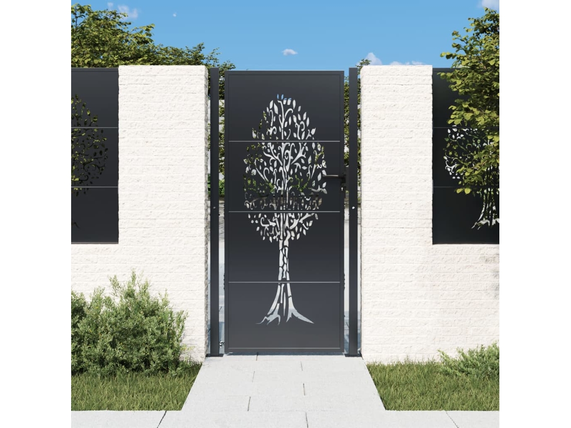Puerta de jardín de acero de 105 x 180 cm, diseño de árbol, color antracita, WSD284601 Lovely House