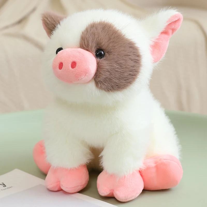 (blanco, 20 Cm) Lindo Juguete De Peluche De Animal Miniatura: Cerdo Y Gato Sentados