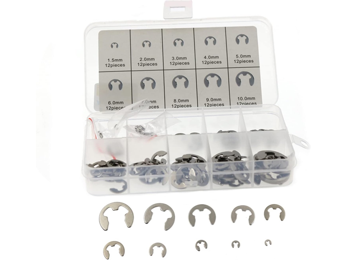 120juegos Kit Surtido De E-clip Acero Inoxidable 304 Juego Anillos Elásticos Sujeción Externo Con Caja Almacenamiento