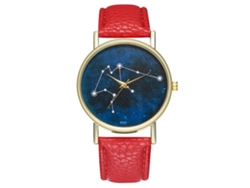 Reloj De Pulsera Unisex De Cuarzo Con Correa De Cuero Y Esfera Roja Estrellada.