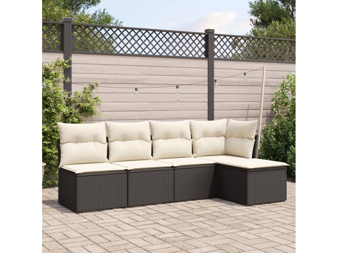 Conjunto de sofá de jardín de 5 piezas con cojines de mimbre sintético negro, Dkd Home Decor