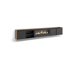 Mueble Tv, Televisión, 315x35x50cm, Para Tv Hasta 80", Chimenea Eléctrica Xxl, Colgado, Suspendido, Negro Y Roble