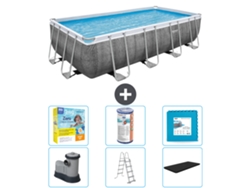 Piscina BESTWAY Rectangular Power Steel - Estampado Ratán - 549 x 274 x 122 - Incluye Bomba - Escalera - Cobertor Accesorios CB34
