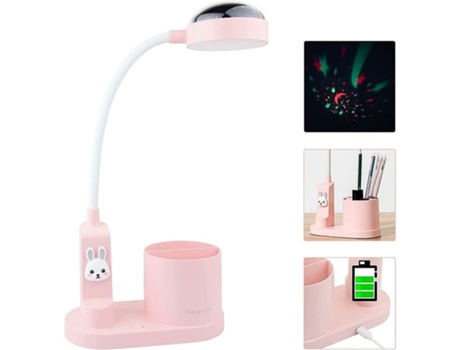 Lámpara de escritorio linda para niños Lámpara de mesa LED para niños con portalápices Lámpara de estudio recargable con proyección de estrellas 3 ...