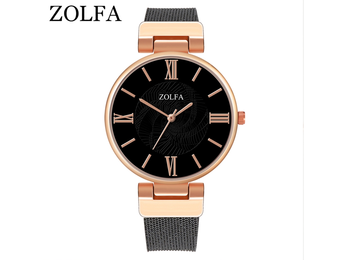 Reloj De Pulsera De Cuarzo Para Mujer Con Brazalete De Acero Y Esfera Redonda Negra.