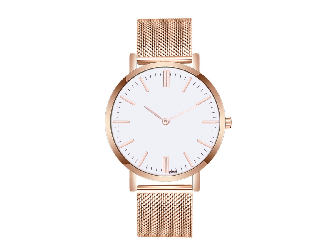 Reloj De Cuarzo Para Hombre Con Brazalete De Malla De Acero Rosa, Redondo, Moderno.