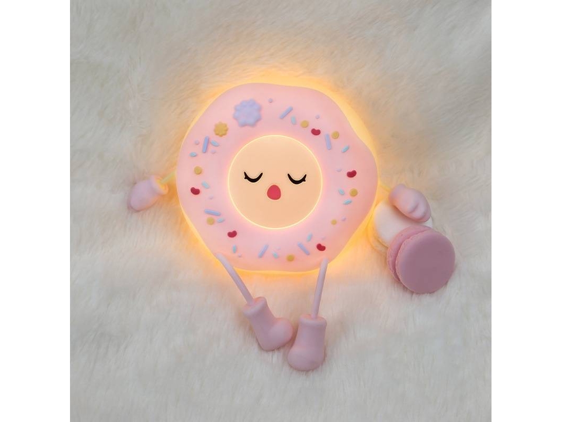 Bonita luz nocturna de dona para niños, de silicona, con control táctil, recargable por USB (rosa)