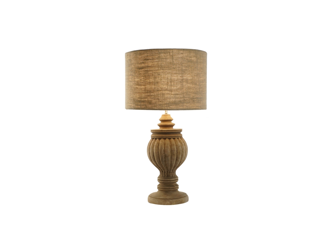 Lampara Sobremesa Madera Yute Tallado 41x41x76cm