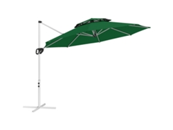 Sombrilla Descentrada Ø292 Cm, Manivela De Inclinación De 360°, Doble Toldo, Verde Oscuro.
