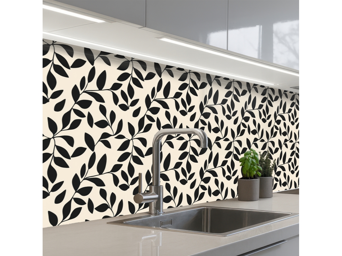 Salpicaderos De Cocina Elegante - Estampado - Negro - Beige 300x80 Cm