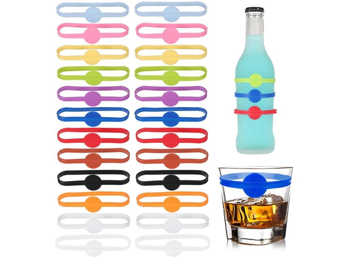 Marcadores De Silicona Reutilizables Para Vasos De Vidrio, Seguros, 24 Piezas, Fáciles De Limpiar.