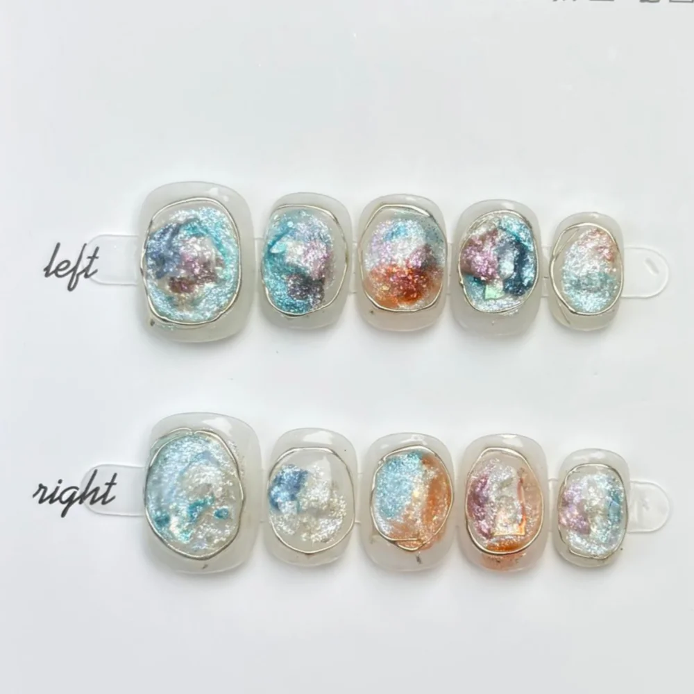 (b17-m) 10 Pegatinas De Uñas Postizas Hechas A Mano, Tipo De Manicura A Presión.