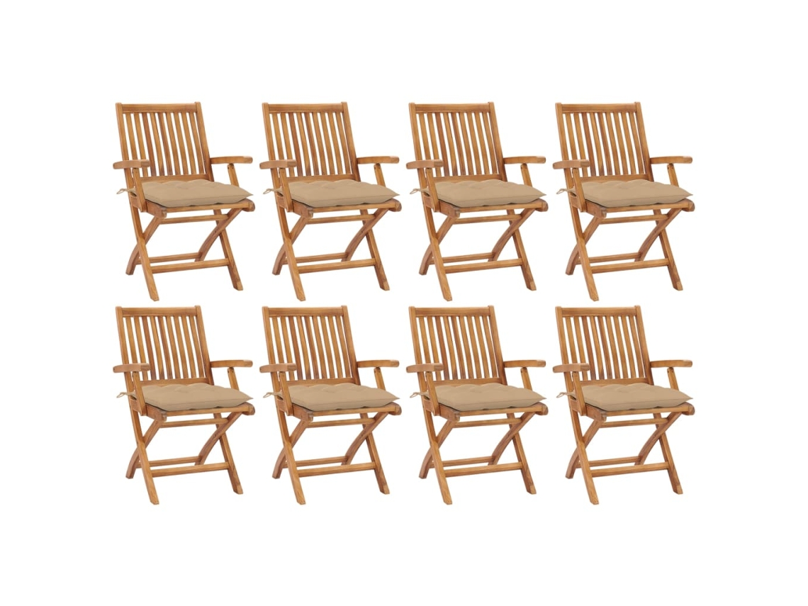 Sillas de jardín plegables de teca maciza de 8 piezas con cojines DKD Home Decor