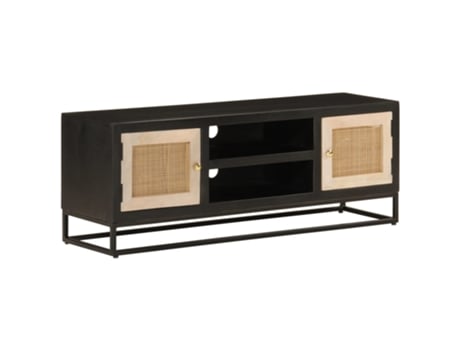 Mueble de TV madera maciza de mango y hierro negro VIDAXL (110 x 30 x 40 cm)