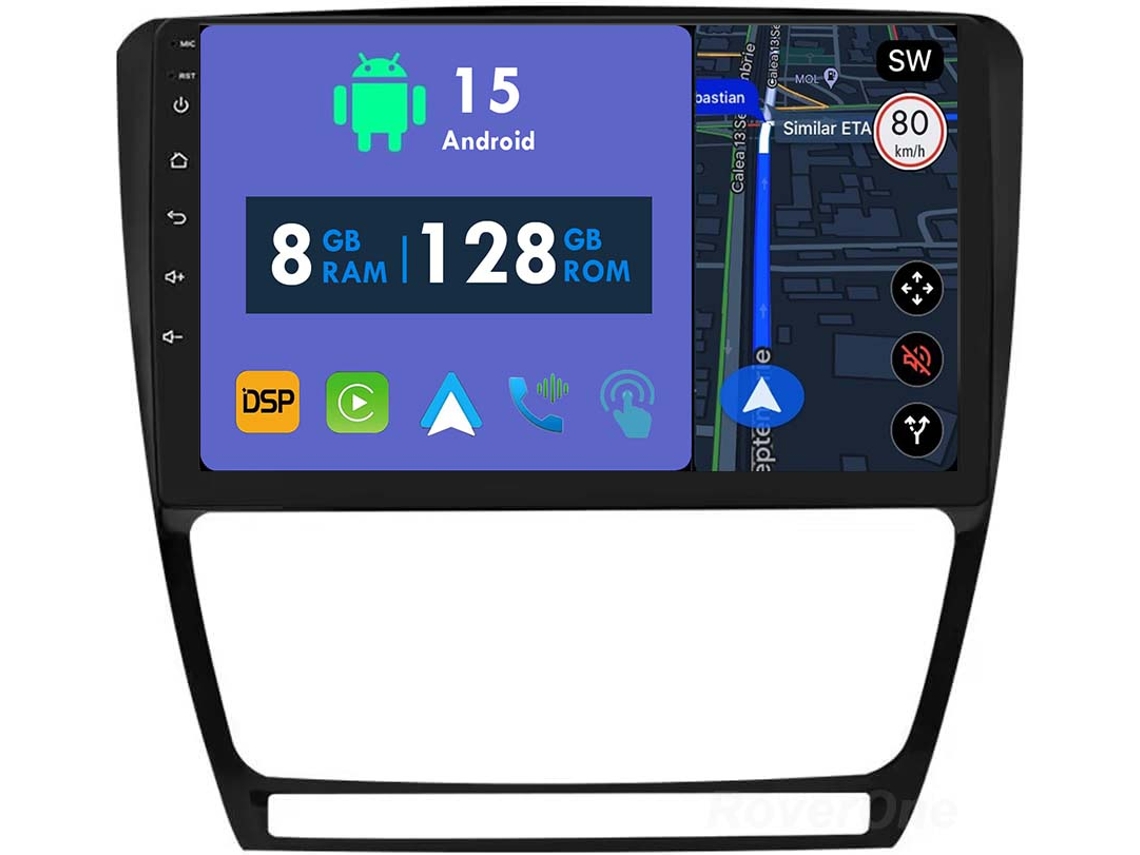 Coche Radio Android Auto Autoradio 8GB RAM 128G ROM CarPlay Navegación GPS Pantalla Táctil RoverOne para Skoda Octavia 2 A5 2007 - 2013 